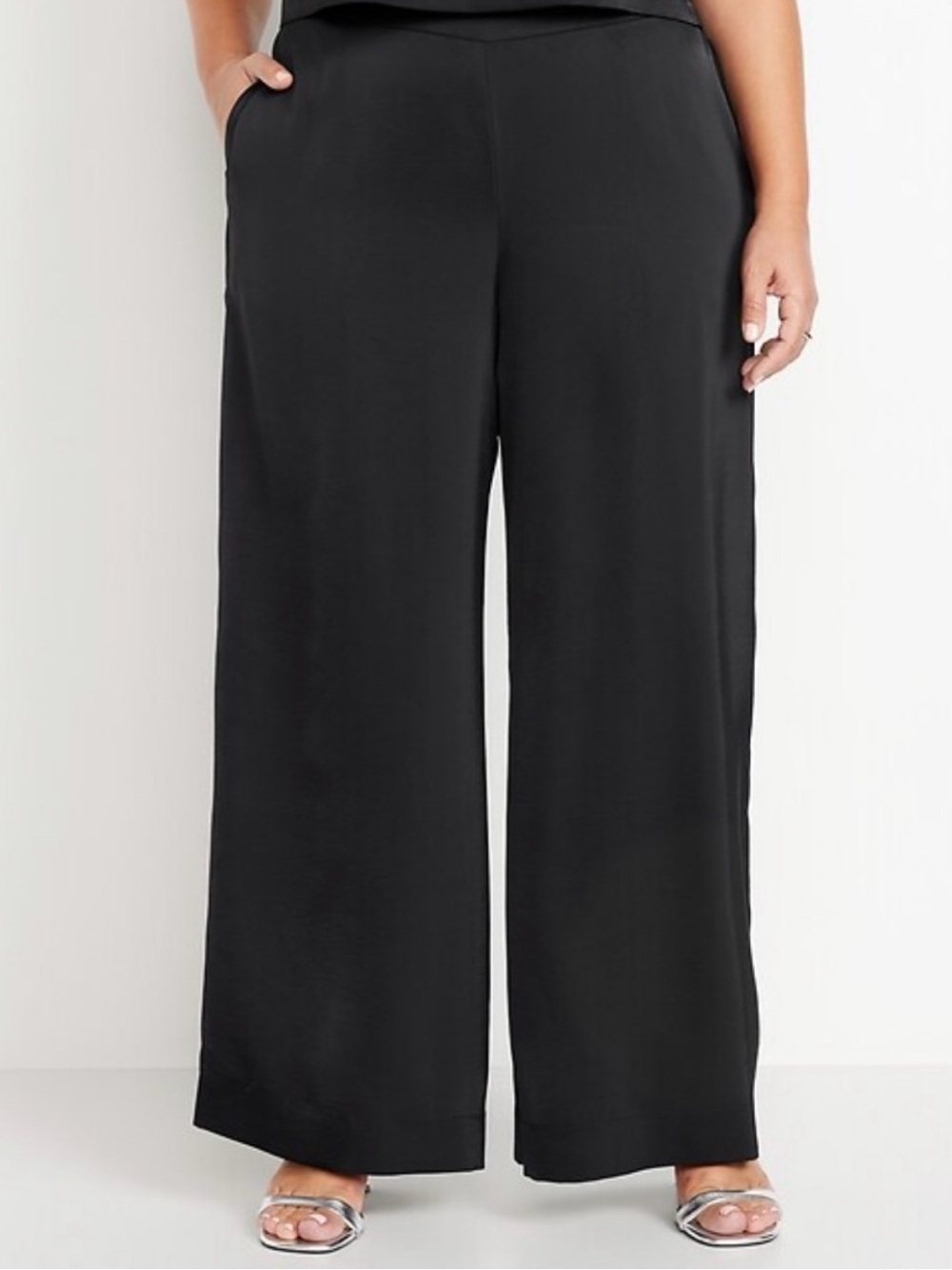 Old Navy Satin Wide Leg Pants 8 Black Side Zip Dress Pants